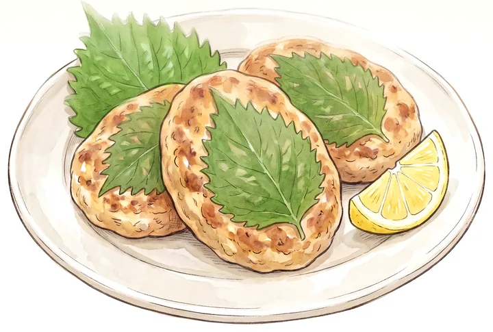 大葉を貼って焼いたさんが焼きのイラスト