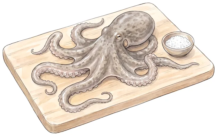 まな板の上の生のマダコのイラスト